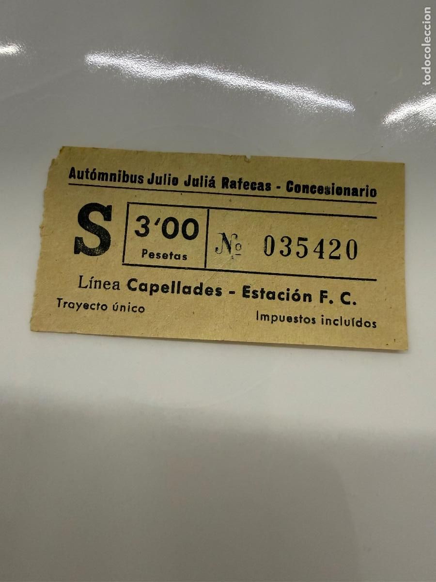 Coleccionismo Billetes de transporte: Antiguo billete de Automnibus Julio Julia Rafecas. Estacion F.C.Capellades, en papel fino