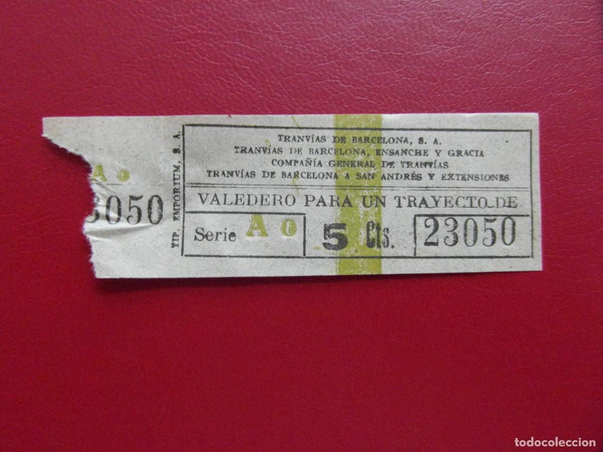 Coleccionismo Billetes de transporte: REF: BIT_GC_SINDI-01 - BILLETE TRANVIAS BARCELONA VALE 5 CENTIMOS VERDE PARA VARIAS COMPA&Ntilde;IAS