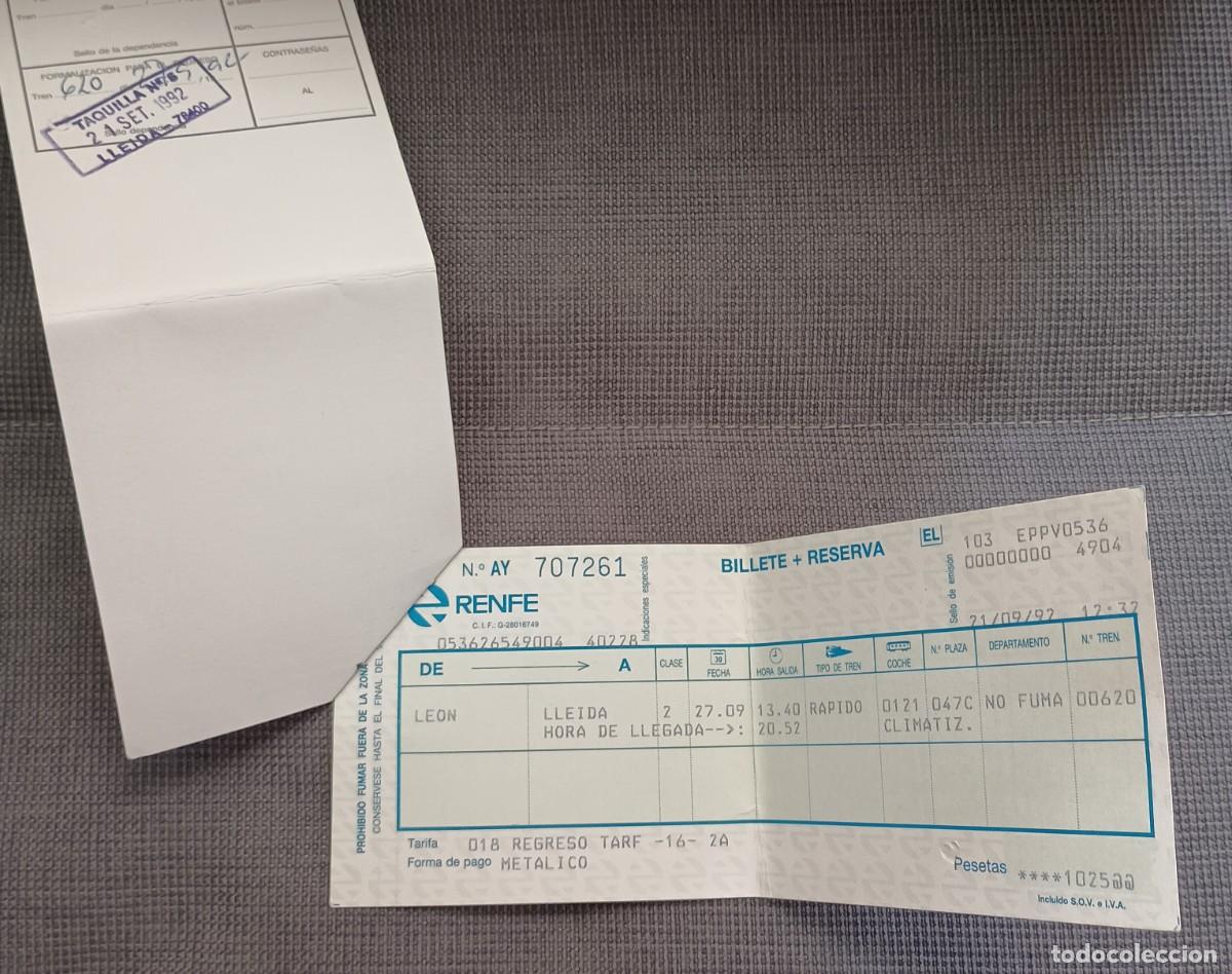 Coleccionismo Billetes de transporte: Billete tren RENFE. Ida y vuelta. Lleida - Le&oacute;n. Septiembre 1994.