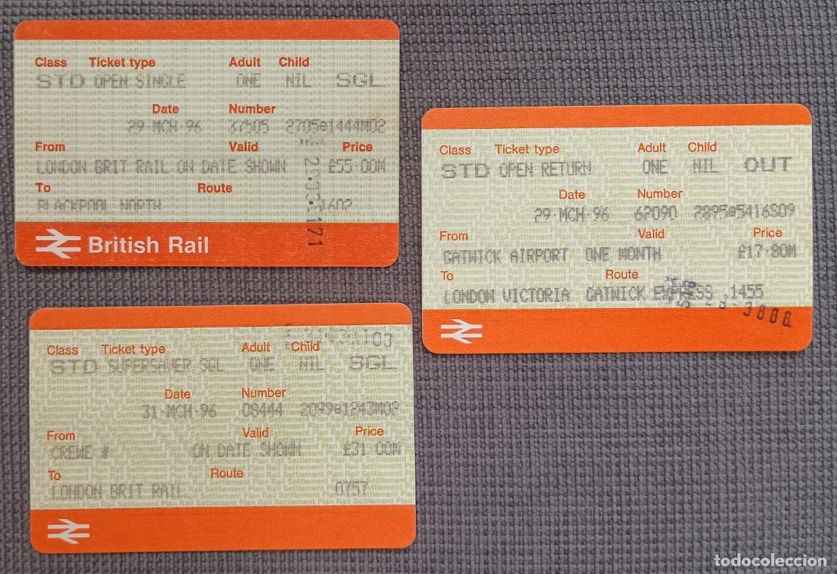 Coleccionismo Billetes de transporte: 3 Billetes tren Reino Unido. British Rail. Marzo 1996.