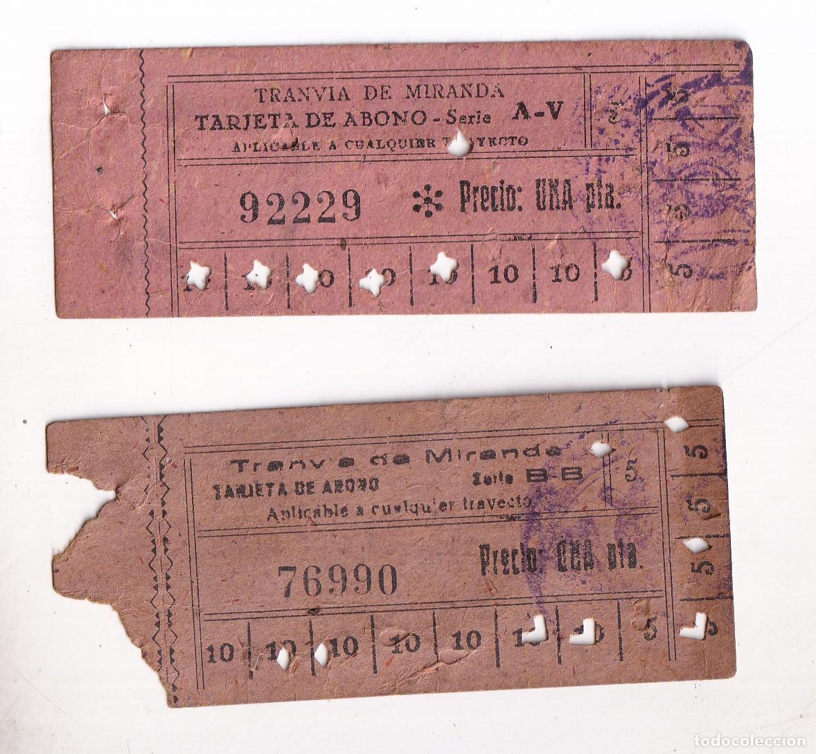 Coleccionismo Billetes de transporte: DOS BILLETES DISTINTOS DEL TRANV&Iacute;A DE MIRANDA. AVIL&Eacute;S. ASTURIAS