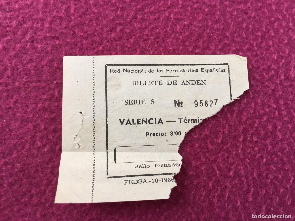 Coleccionismo Billetes de transporte: BILLETE DE ANDEN. RED NACIONAL DE LOS FERROCARRILES ESPA&Ntilde;OLES - VALENCIA - 1966