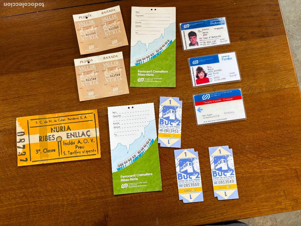Coleccionismo Billetes de transporte: Tickets pases maquinista jefe estacion Ribes tren ferrocarril billete escolar Nuria cremallera