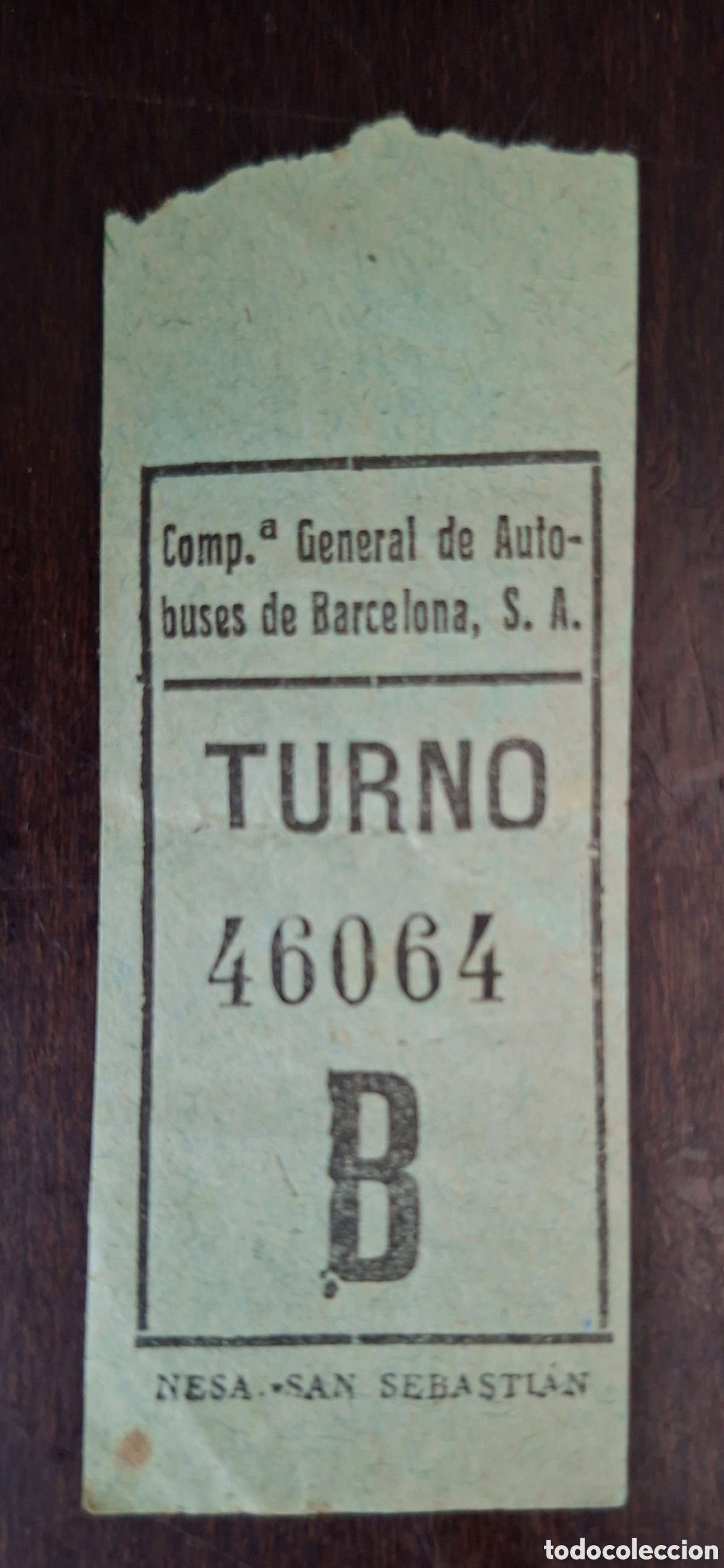 Coleccionismo Billetes de transporte: Billete compa&ntilde;ia general autobuses Barcelona Turno capicua