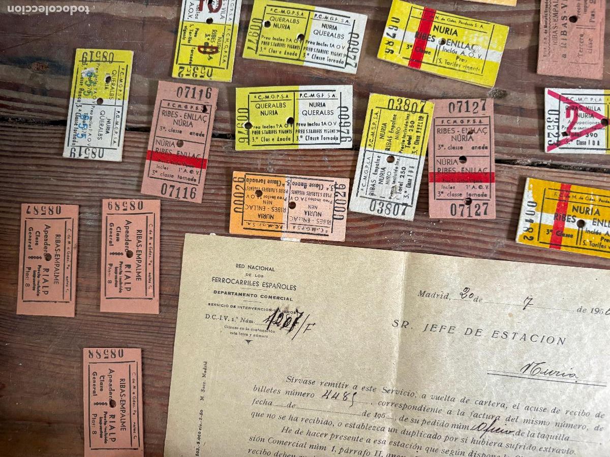 Coleccionismo Billetes de transporte: billetes de ferrocarril tren cremallera de nuria ribas queralps caralps boletin jefe estaci&oacute;n 1940