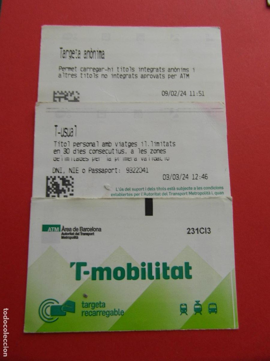 Coleccionismo Billetes de transporte: REF: COL_LBE01 - TARJETA T-MOBILITAT - 2 UNIDADES - ANONIMA Y USUAL 2024 - 231CI1