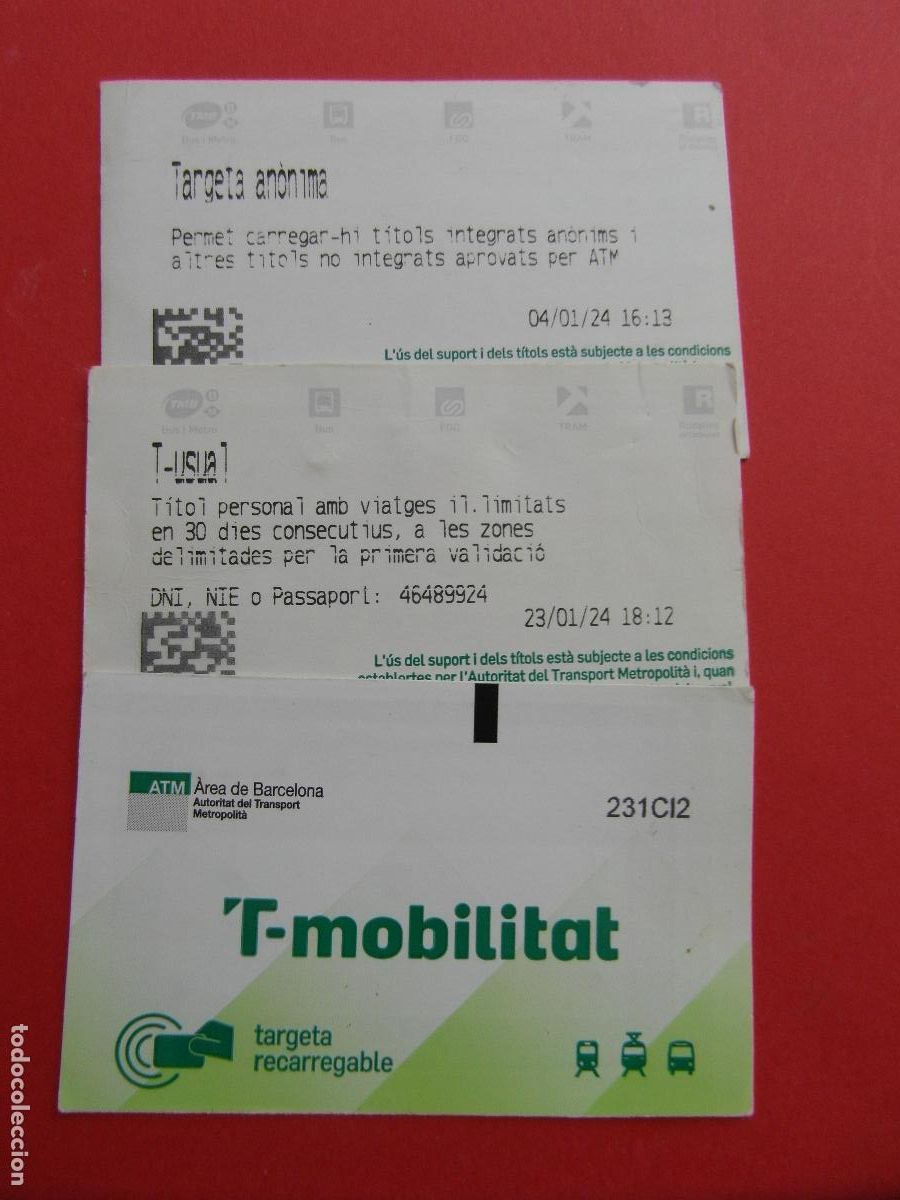 Coleccionismo Billetes de transporte: REF: COL_LBE01 - TARJETA T-MOBILITAT - 2 UNIDADES - ANONIMA Y USUAL 2024 - 231CI2