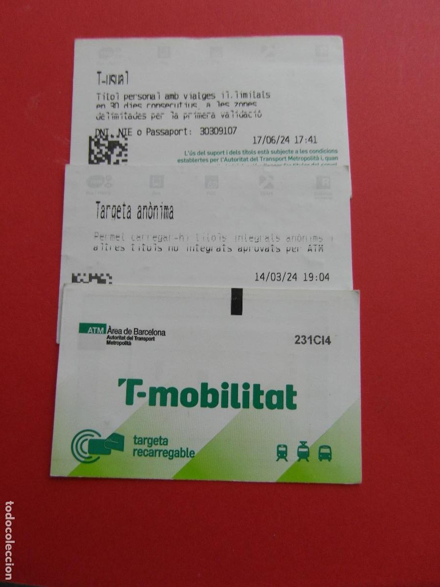 Coleccionismo Billetes de transporte: REF: COL_LBE01 - TARJETA T-MOBILITAT - 2 UNIDADES - ANONIMA Y USUAL 2024 - 231CI4