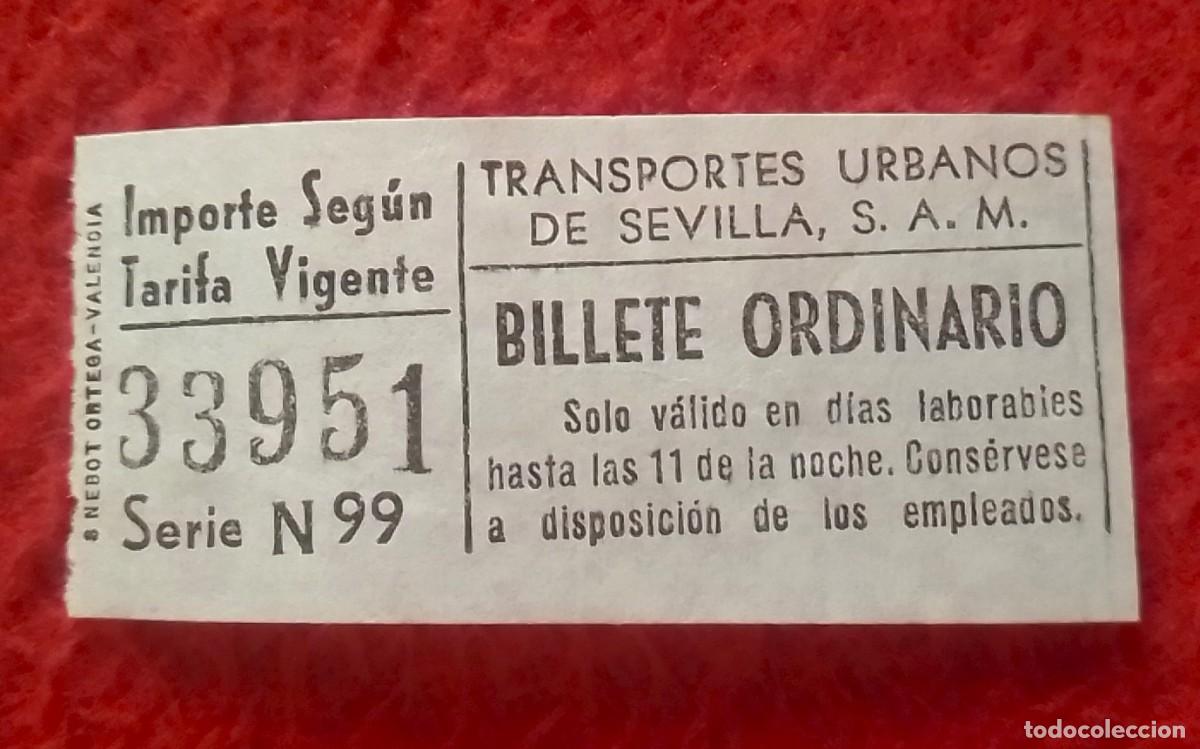Coleccionismo Billetes de transporte: ANTIGUO BILLETE TICKET DE TRANSPORTE TRANSPORTES URBANOS SEVILLA S.A.M. SAM ORDINARIO AUTOBUS ? BUS?