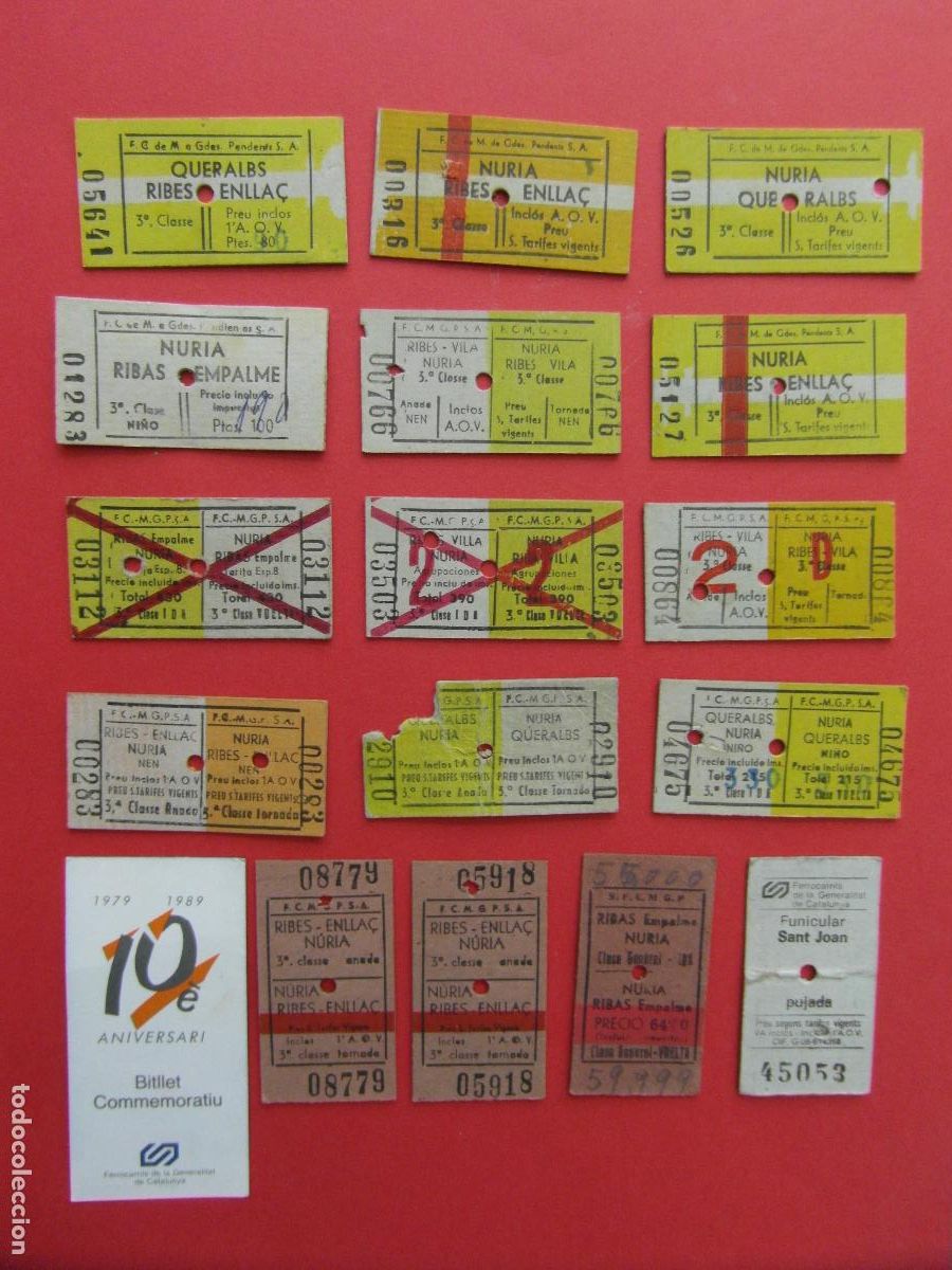 Coleccionismo Billetes de transporte: 17 BILLETES TODOS DIFERENTES DETALLE FOTOS - NURIA QUERALBS RIBES RIBAS SANT JOAN MONTSERRAT FGC