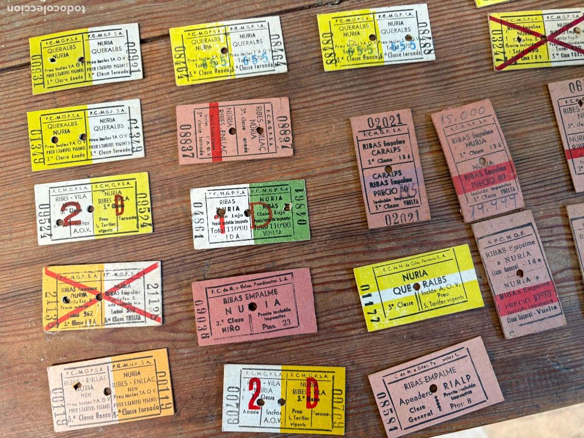 Coleccionismo Billetes de transporte: Gran lote de billetes transporte Vall de nuria cremallera tren Ribas queralps a&ntilde;os 40