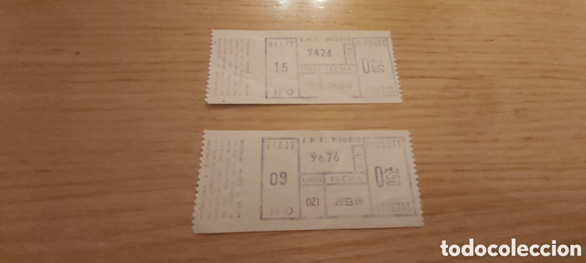 Coleccionismo Billetes de transporte: 2 BILLETES E.M.T. AUTOBUS MADRID 1966.