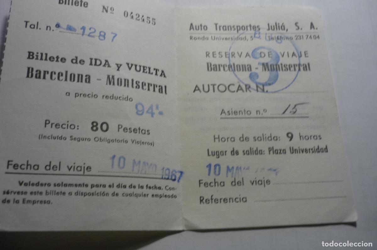 Coleccionismo Billetes de transporte: billete transportes bus barcelona montserrat a&ntilde;o 1967-transportes julia