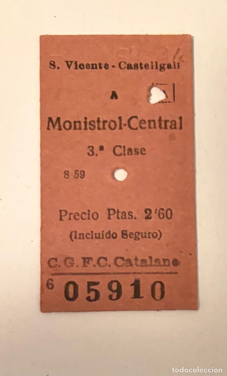 Coleccionismo Billetes de transporte: ANTIGUO BILLETE FERROCARRIL SAN VICENTE CASTELLGALI a MONISTROL CENTRAL 3a Clase