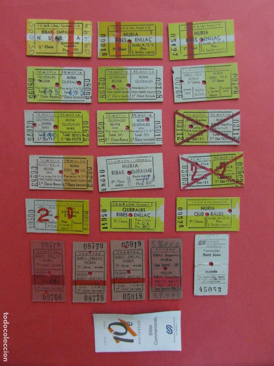 Coleccionismo Billetes de transporte: 21 BILLETES TODOS DIFERENTES DETALLE FOTOS - NURIA QUERALBS RIBES RIBAS SANT JOAN MONTSERRAT FGC