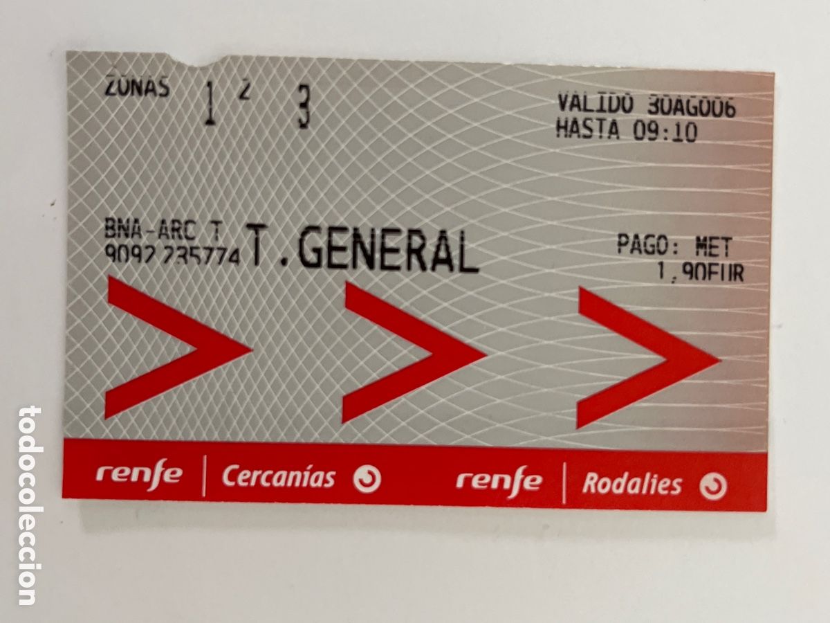 Coleccionismo Billetes de transporte: BILLETE DE TREN. Cercan&iacute;as, rodalies. Barcelona Arc de Triomf. 2008