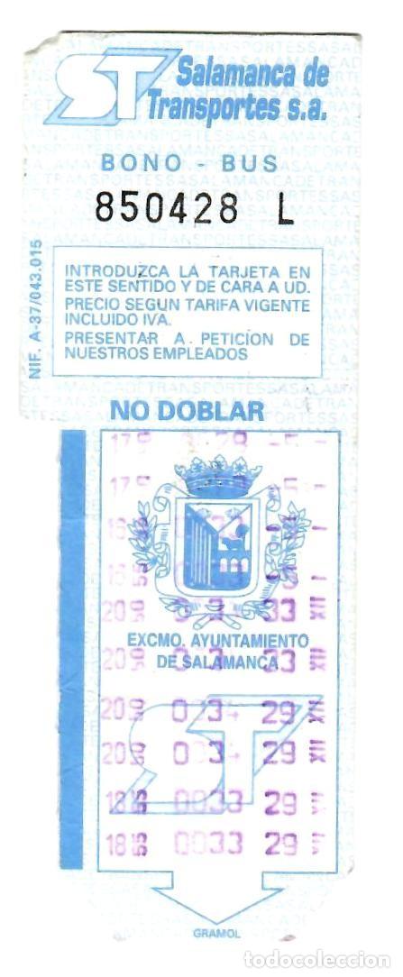 Coleccionismo billetes de transporte: SALAMANCA DE TRANSPORTES S.A. Bono-Bus, Tarjeta de 10 viajes en autob&uacute;s (usada).
