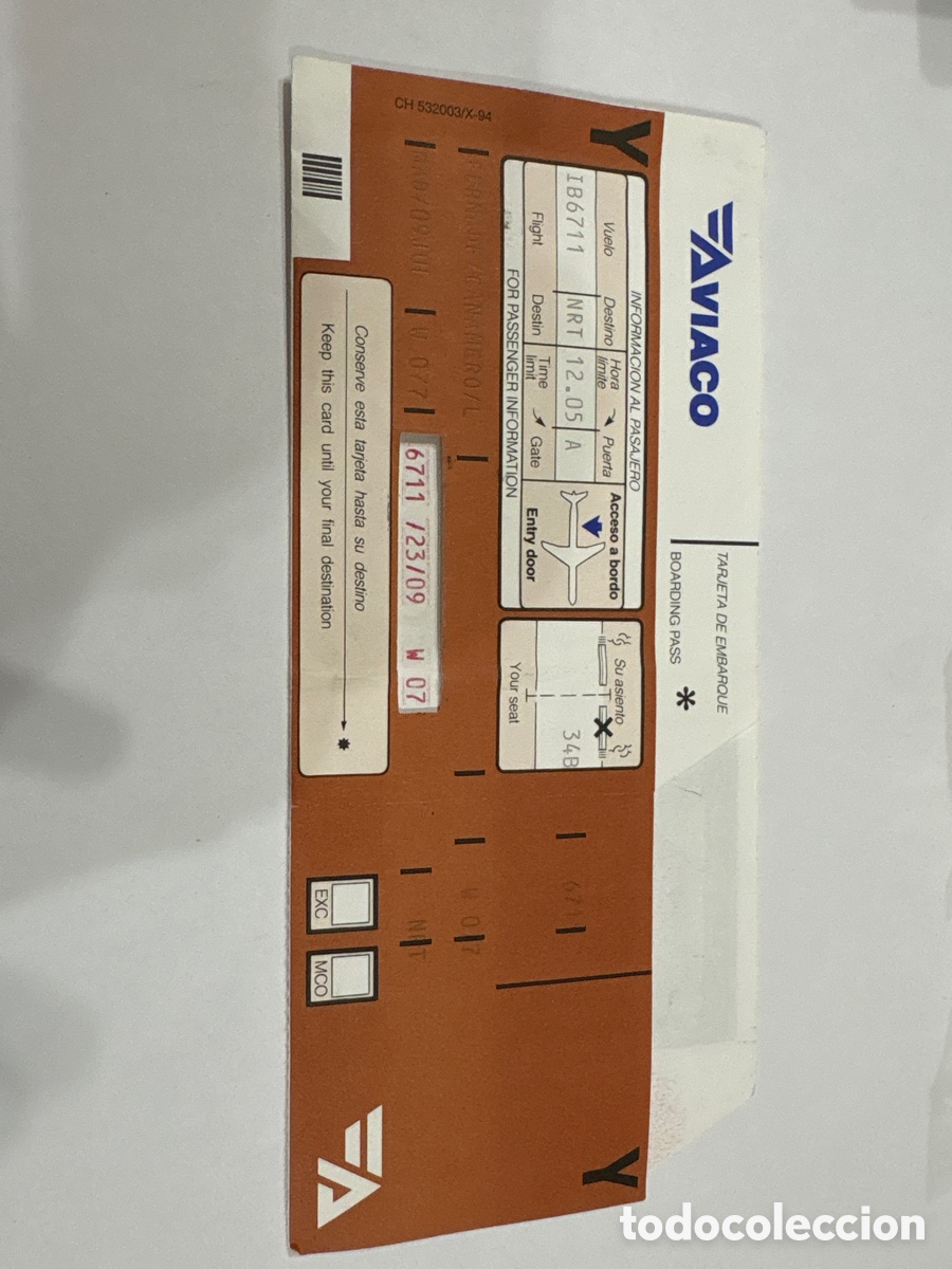 Coleccionismo billetes de transporte: Tarjeta de embarque Aviaco