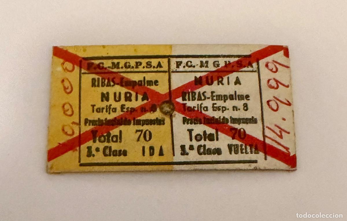 Coleccionismo billetes de transporte: ANTIGUO BILLETE CREMALLERA RIBES - NURIA ESTACION DE ESQUI PIRINEO CATALAN