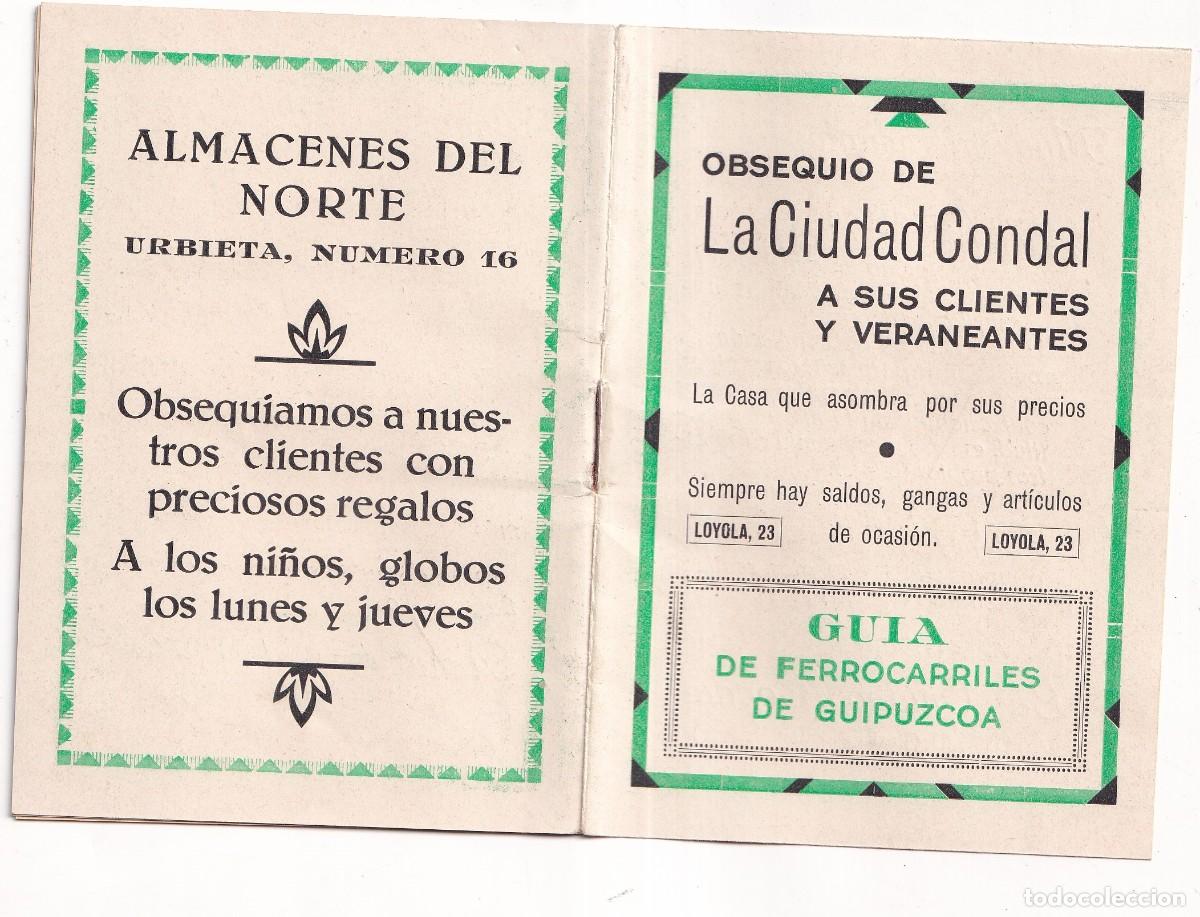 Coleccionismo billetes de transporte: Gu&iacute;a de ferrocarriles de Guip&uacute;zcoa. Obsequio de la ciudad condal a sus clientes y veraneantes.