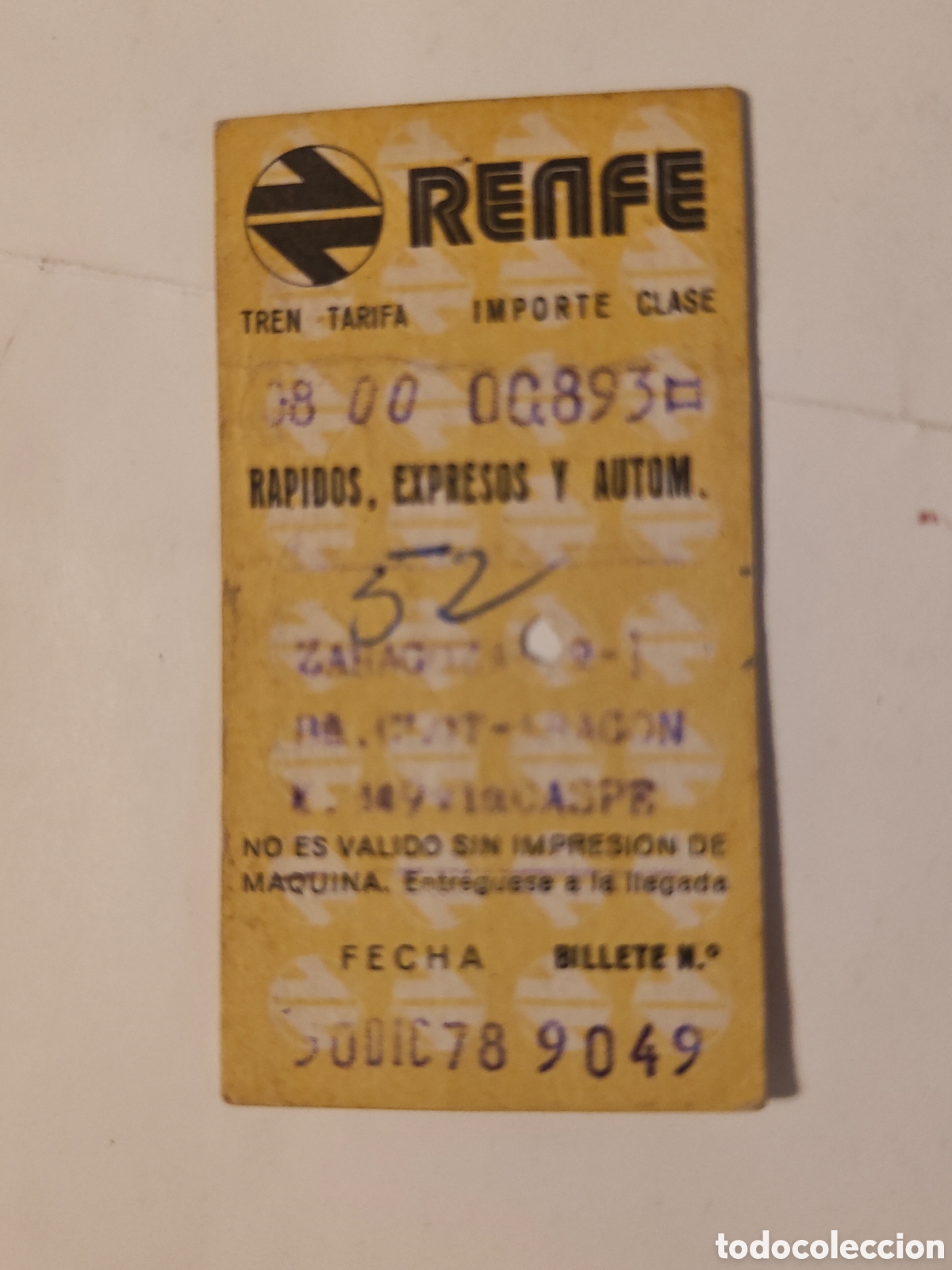 Coleccionismo billetes de transporte: Billete Renfe ZARAGOZA CASPE - 9049 -1978 - TDK295p