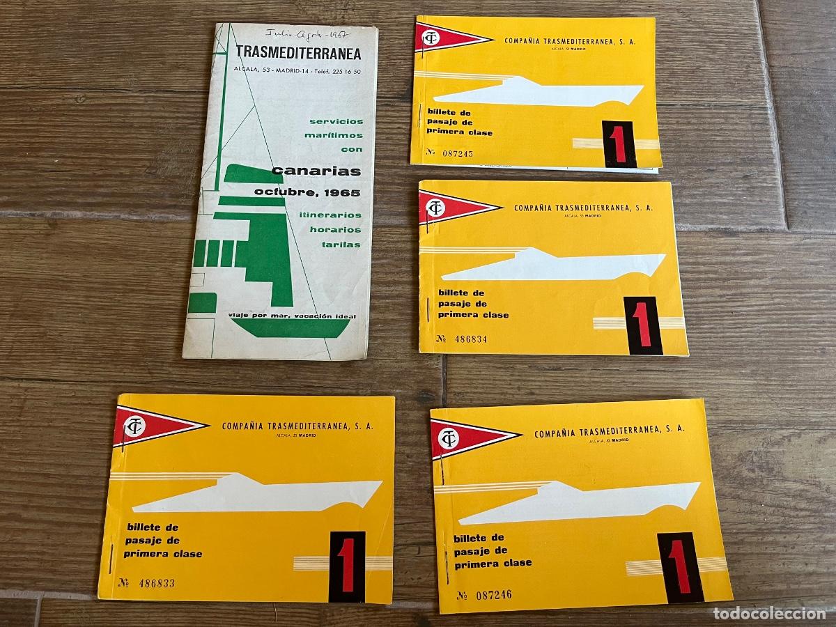 Coleccionismo billetes de transporte: Folleto Compa&ntilde;ia Transmediterranea itinerarios y tarifas CANARIAS 1965 - M&Aacute;S 4 BILLETES