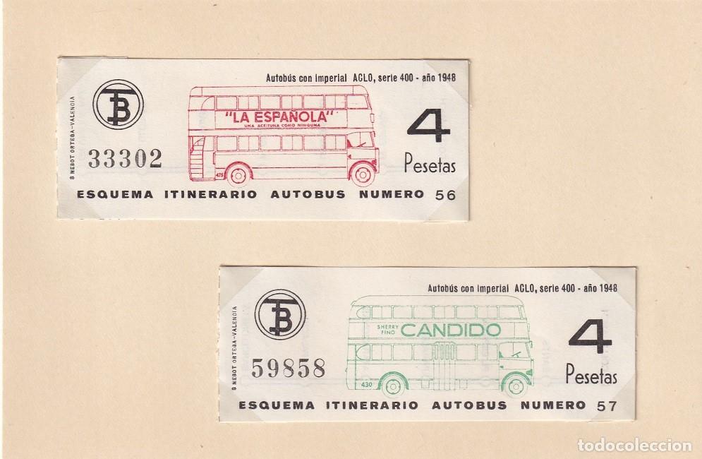 Coleccionismo billetes de transporte: Esquema itinerario autob&uacute;s n&uacute;mero 56 y n&uacute;mero 57 / Aceitunas La Espa&ntilde;ola - Sherry Fino C&aacute;ndido