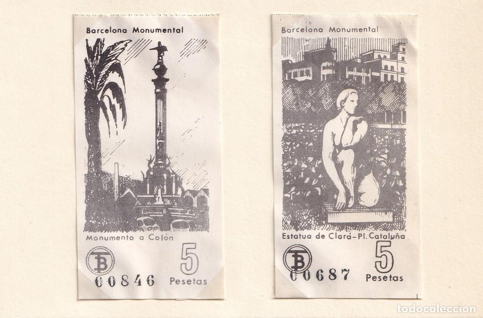 Coleccionismo billetes de transporte: Transportes de Barcelona - Barcelona Monumental / Monumento a Col&oacute;n + Estatua de Clar&aacute; Pl. Catalu&ntilde;a