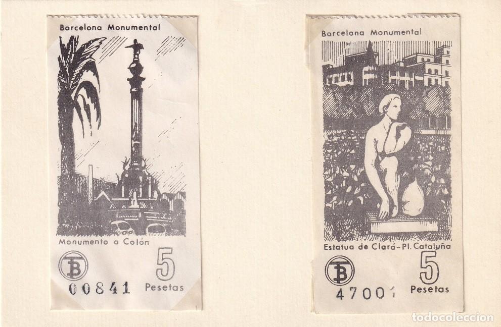 Coleccionismo billetes de transporte: Transportes de Barcelona - Barcelona Monumental / Monumento a Col&oacute;n + Estatua de Clar&aacute; Pl. Catalu&ntilde;a