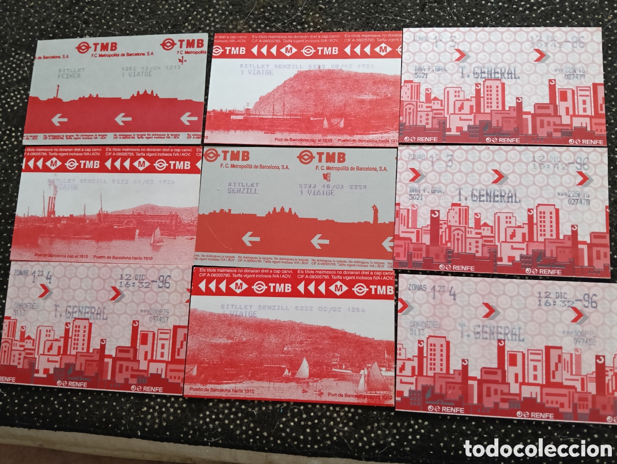 Coleccionismo billetes de transporte: Lote de 9 billetes de metro Barcelona antiguos