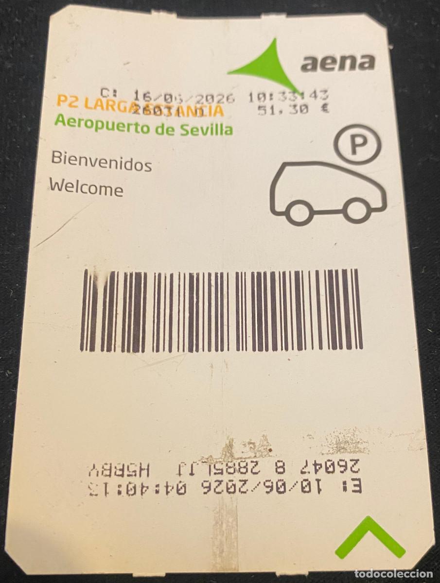 Coleccionismo billetes de transporte: Ticket de parking en Aeropuerto Internacional Sevilla San Pablo. Junio de 2026. Buen estado.