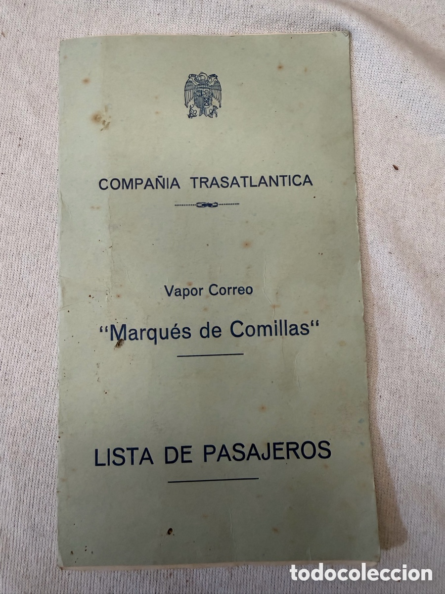 Coleccionismo billetes de transporte: Lista Pasajeros Vapor Marqu&eacute;s de Comillas 1947