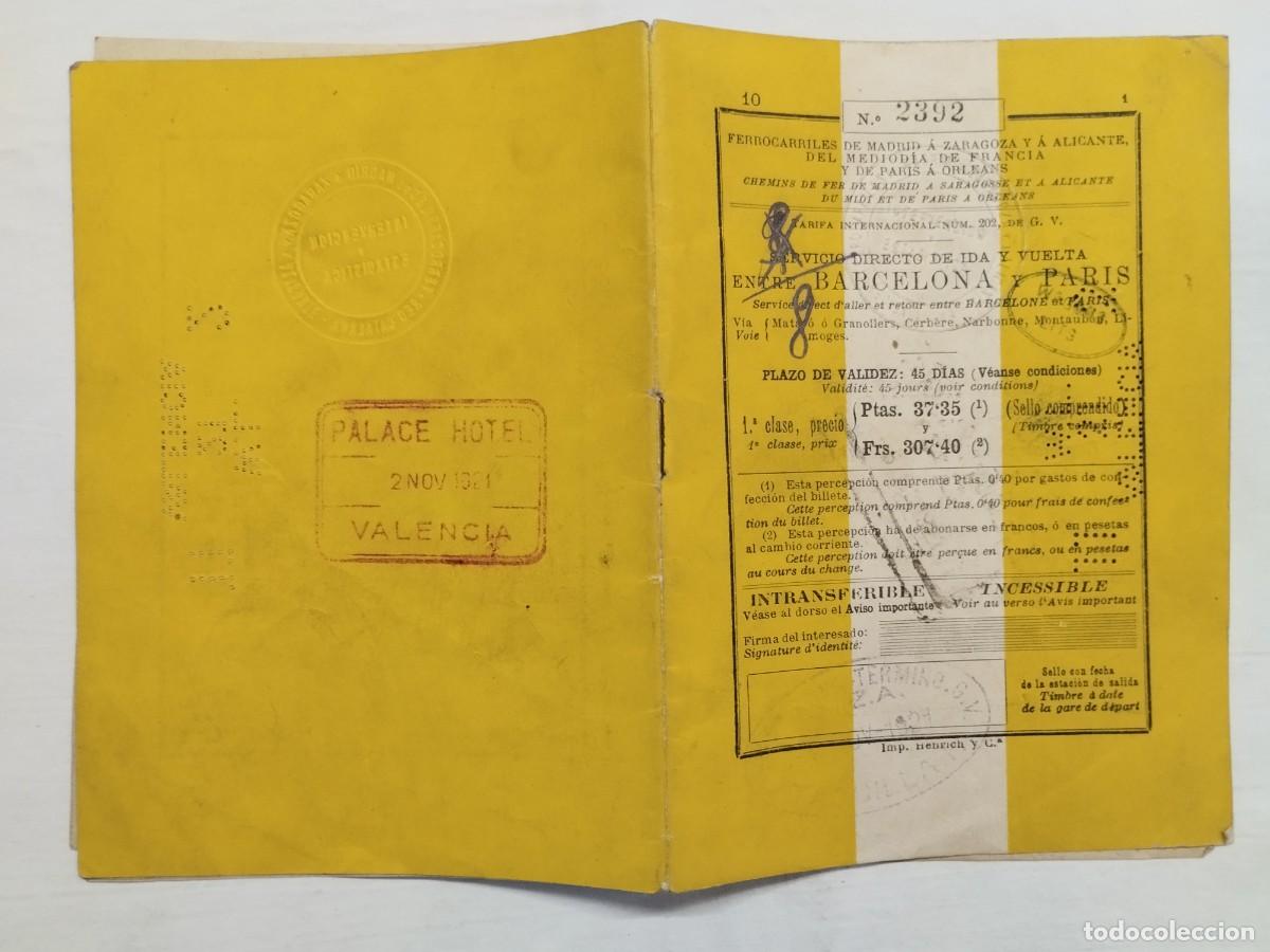 Coleccionismo billetes de transporte: BILLETE INTERNACIONAL DE FERROCARRIL BARCELONA-PAR&Iacute;S MZA CON CUP&Oacute;N PORTBOU-BARCELONA 1921. MZA