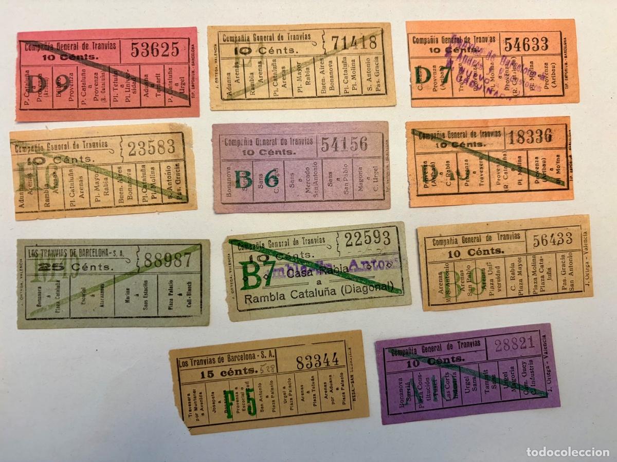 Coleccionismo billetes de transporte: LOTE BILLETES ANTIGUOS TRANV&Iacute;A BARCELONA DIFERENTES RECORRIDOS Y PRECIOS