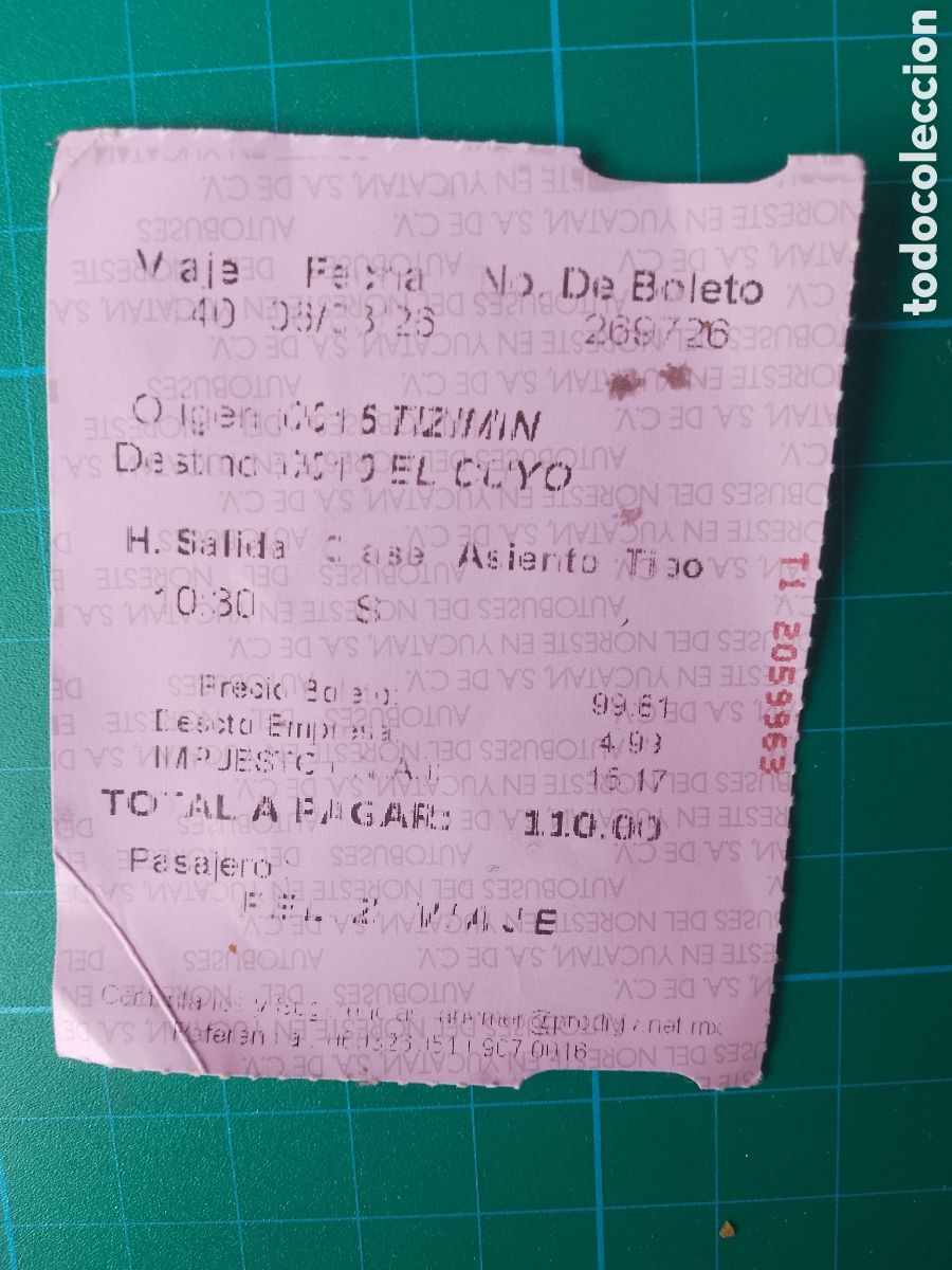 Coleccionismo billetes de transporte: TICKET BUS - MERIDA - TIZIMIN - YUCATAN NORTESA MEXICO