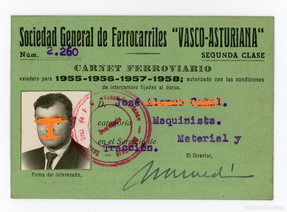 Collectionnisme Billets de transport: ASTURIAS. CARNET FERROVIARIO. Sociedad General de Ferrocarriles VASCO-ASTURIANA. Maquinista. Tren