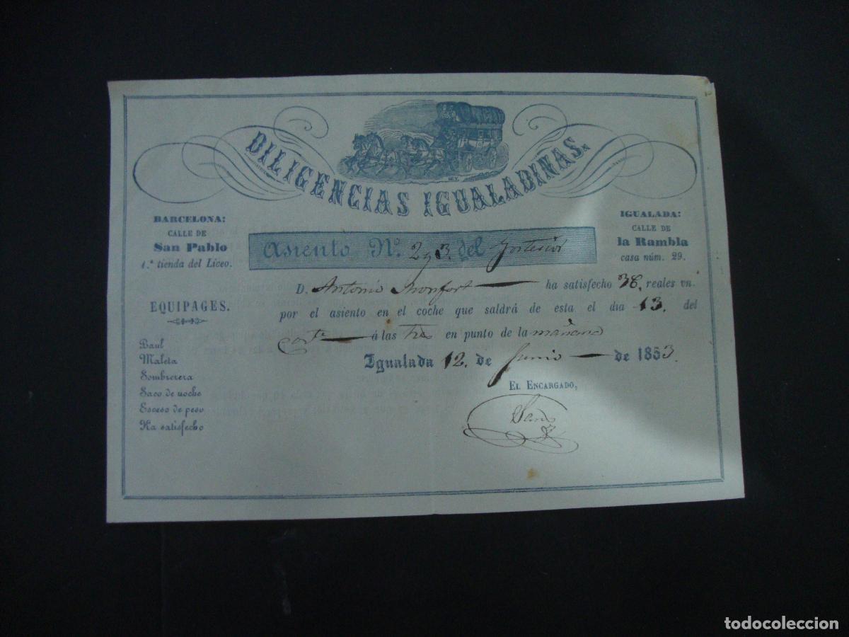 Coleccionismo billetes de transporte: ANTIGUO BILLETE DILIGENCIAS IGUALADINAS 1853