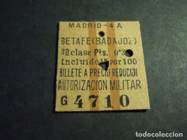 Coleccionismo billetes de transporte: BILLETE DE TREN MADRID GETAFE (BADAJOZ) 3&ordf; CLASE AUTORIZACION MILITAR 1927