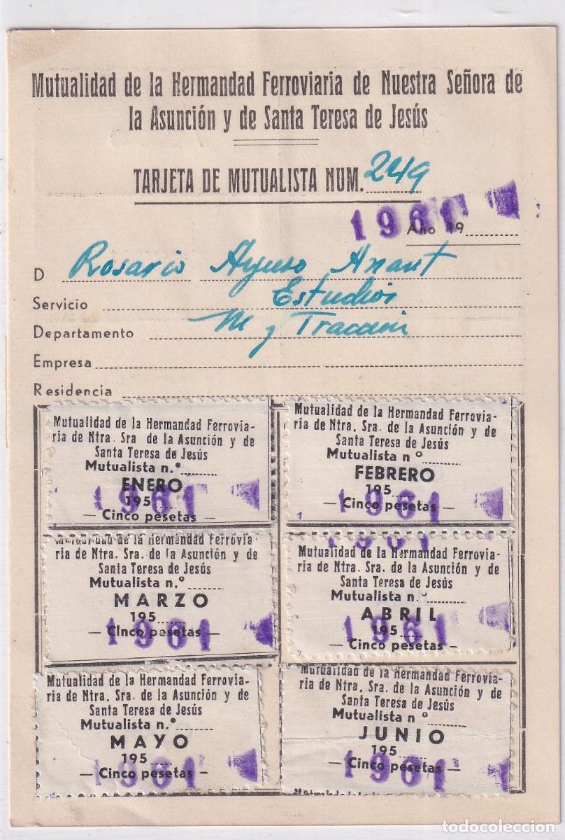 Coleccionismo billetes de transporte: Mutualidad de la hermandad ferroviaria de Nuestra Se&ntilde;ora de la Asunci&oacute;n y Santa Teresa. cupones 1961