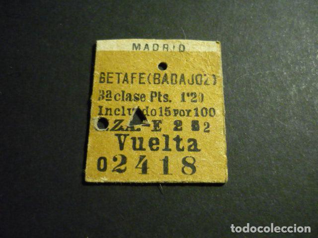 Coleccionismo billetes de transporte: BILLETE DE TREN MADRID GETAFE (BADAJOZ) 3&ordf; CLASE M.Z.A. E VUELTA 1927