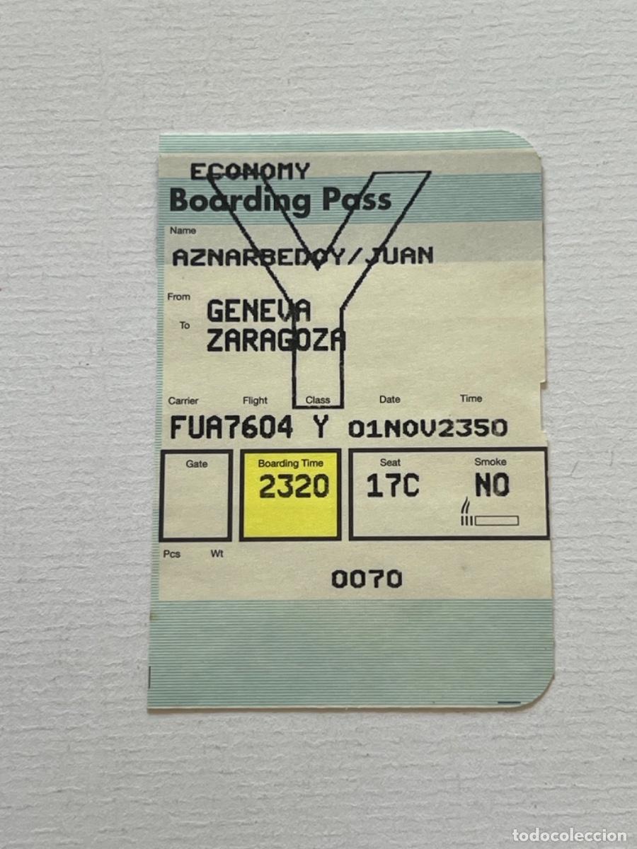 Coleccionismo billetes de transporte: Ticket transporte a&eacute;reo embarque GENEVA ZARAGOZA
