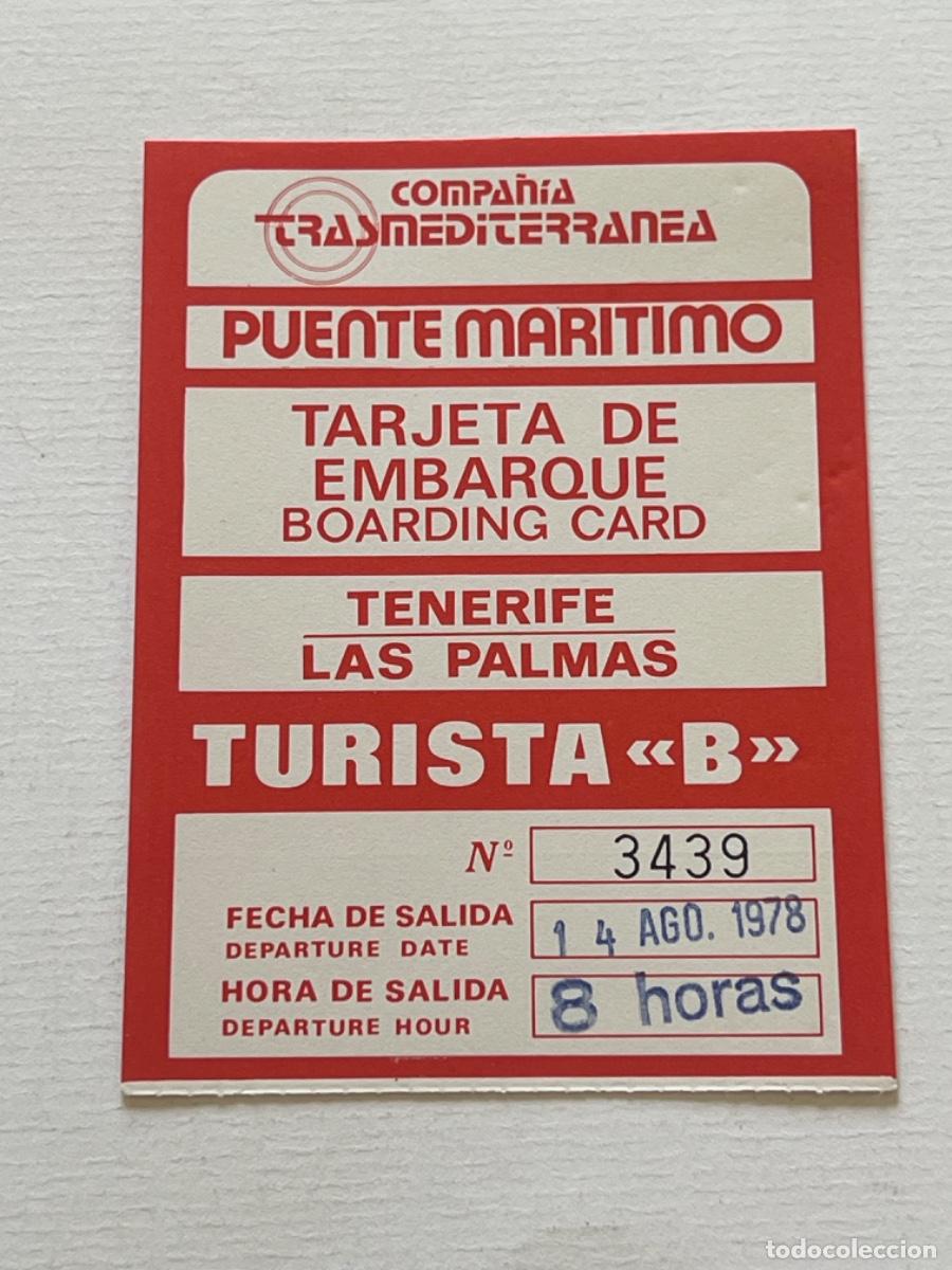 Coleccionismo billetes de transporte: Ticket transporte tarjeta embarque TRANSMEDITERRANEA TENERIFE LAS PALMAS