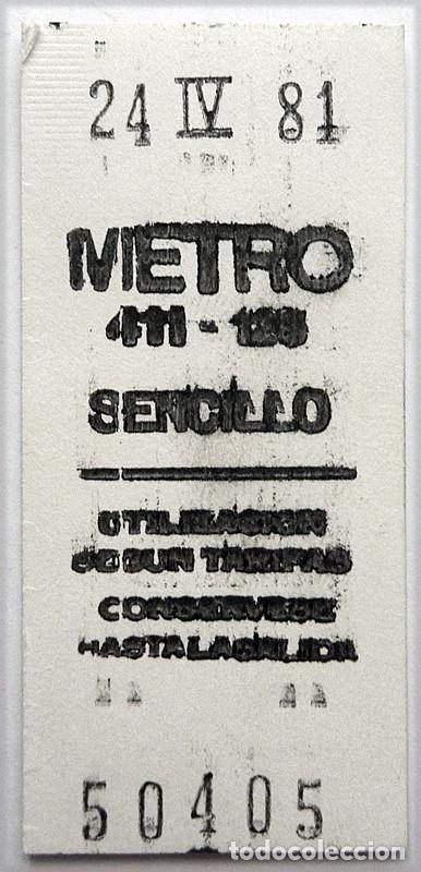Coleccionismo billetes de transporte: CAPIC&Uacute;A 50405 -. BILLETE DE METRO DE MADRID - 24 ABRIL 1981
