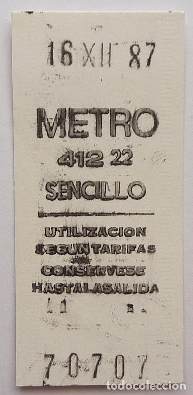Coleccionismo billetes de transporte: CAPIC&Uacute;A 70707 -. BILLETE DE METRO DE MADRID - 16 DICIEMBRE 1987