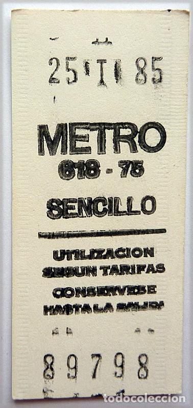 Coleccionismo billetes de transporte: CAPIC&Uacute;A 89798 - BILLETE DE METRO DE MADRID - 25 ENERO 1985