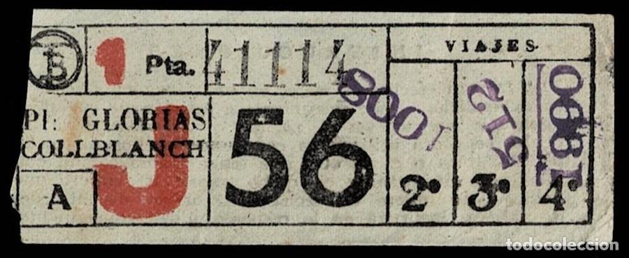 Coleccionismo billetes de transporte: 0212 TRANVIAS DE BARCELONA - Billete CAPICUA MULTIVIAJE de 1 peseta - Serie J- de PLAZA GLORIAS A C
