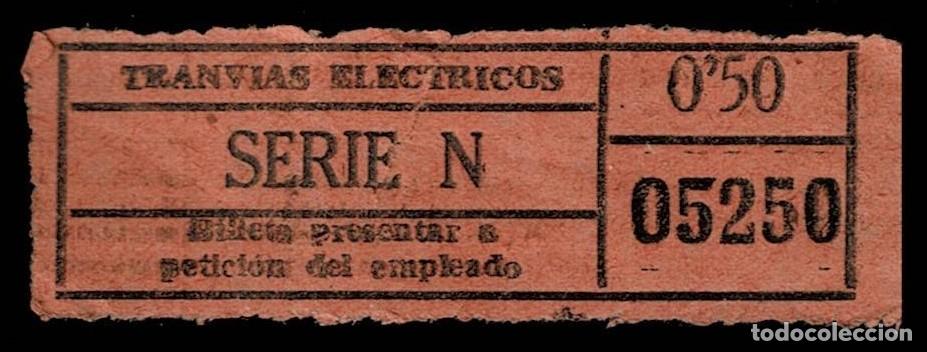Coleccionismo billetes de transporte: 0212 TRANVIAS ELECTRICOS - Billete ANONIMO CAPICUA de 0.50 cts - Serie N- n&ordm; 05250 Usado