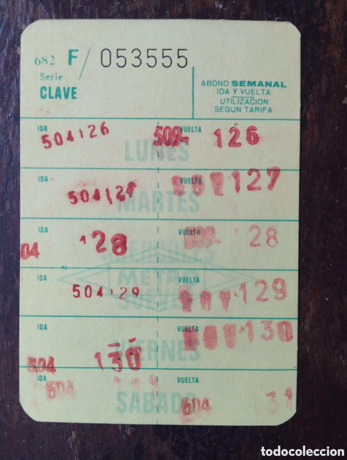 Coleccionismo billetes de transporte: METRO DE MADRID BILLETE ABONO SEMANAL A&Ntilde;OS 70