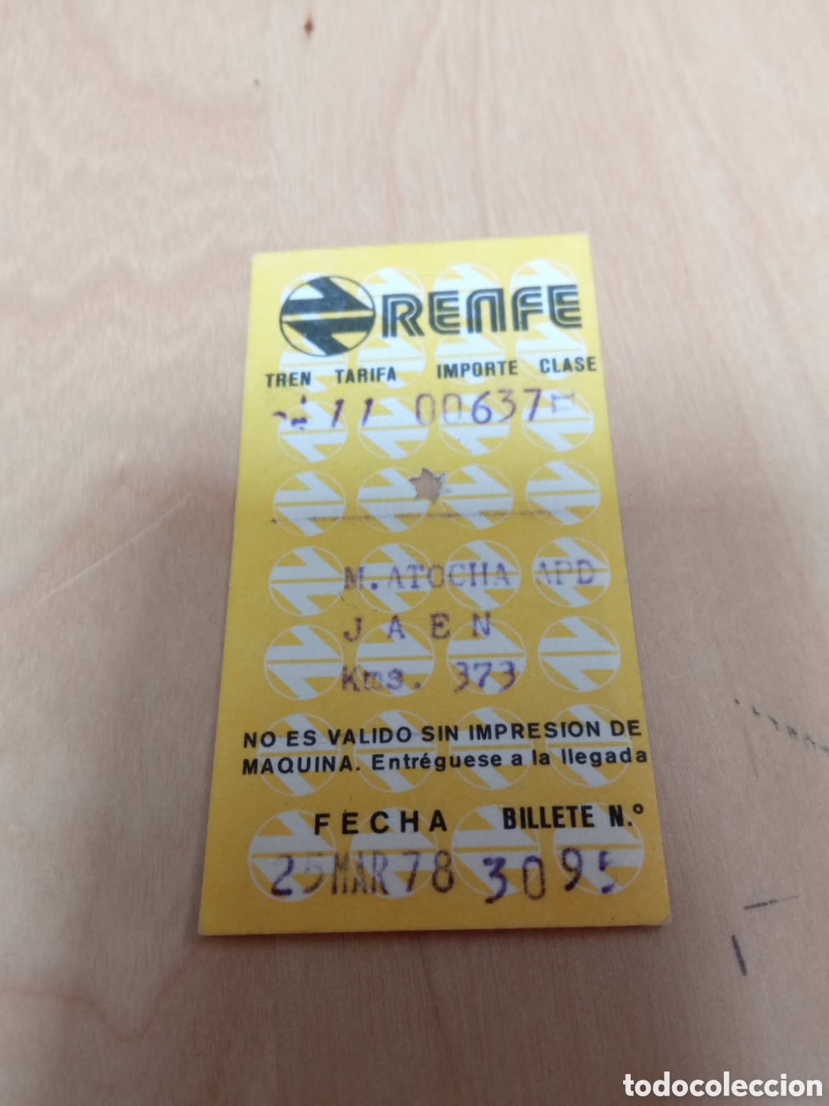 Coleccionismo billetes de transporte: Billete tren Renfe Madrid Atocha/ Ja&eacute;n 25 marzo 1978