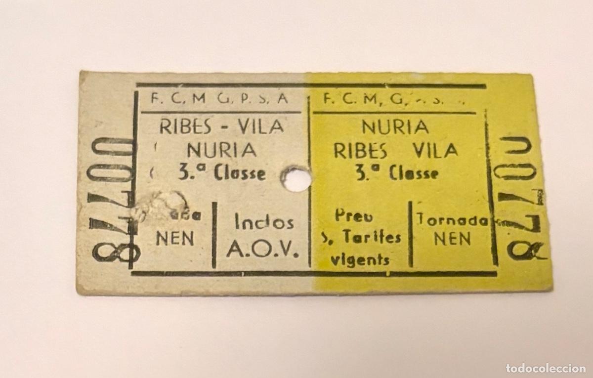 Coleccionismo billetes de transporte: ANTIGUO BILLETE CREMALLERA RIBES - NURIA ESTACION DE ESQUI - TARIFA NI&Ntilde;O IDA Y VUELTA